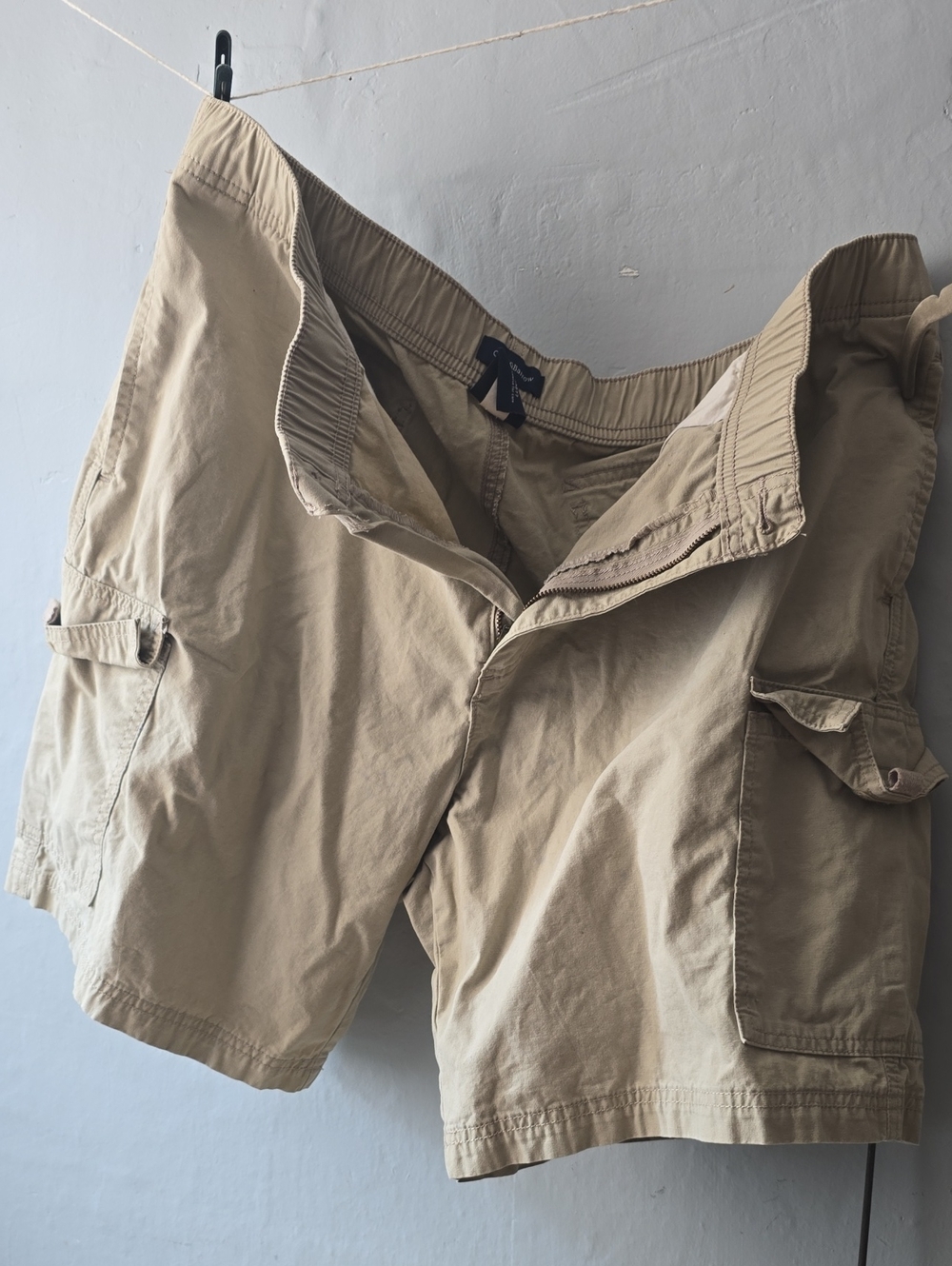Croft & Barrow Khaki Tan Cotton Cargo Shorts Elastic Waist Sz 38